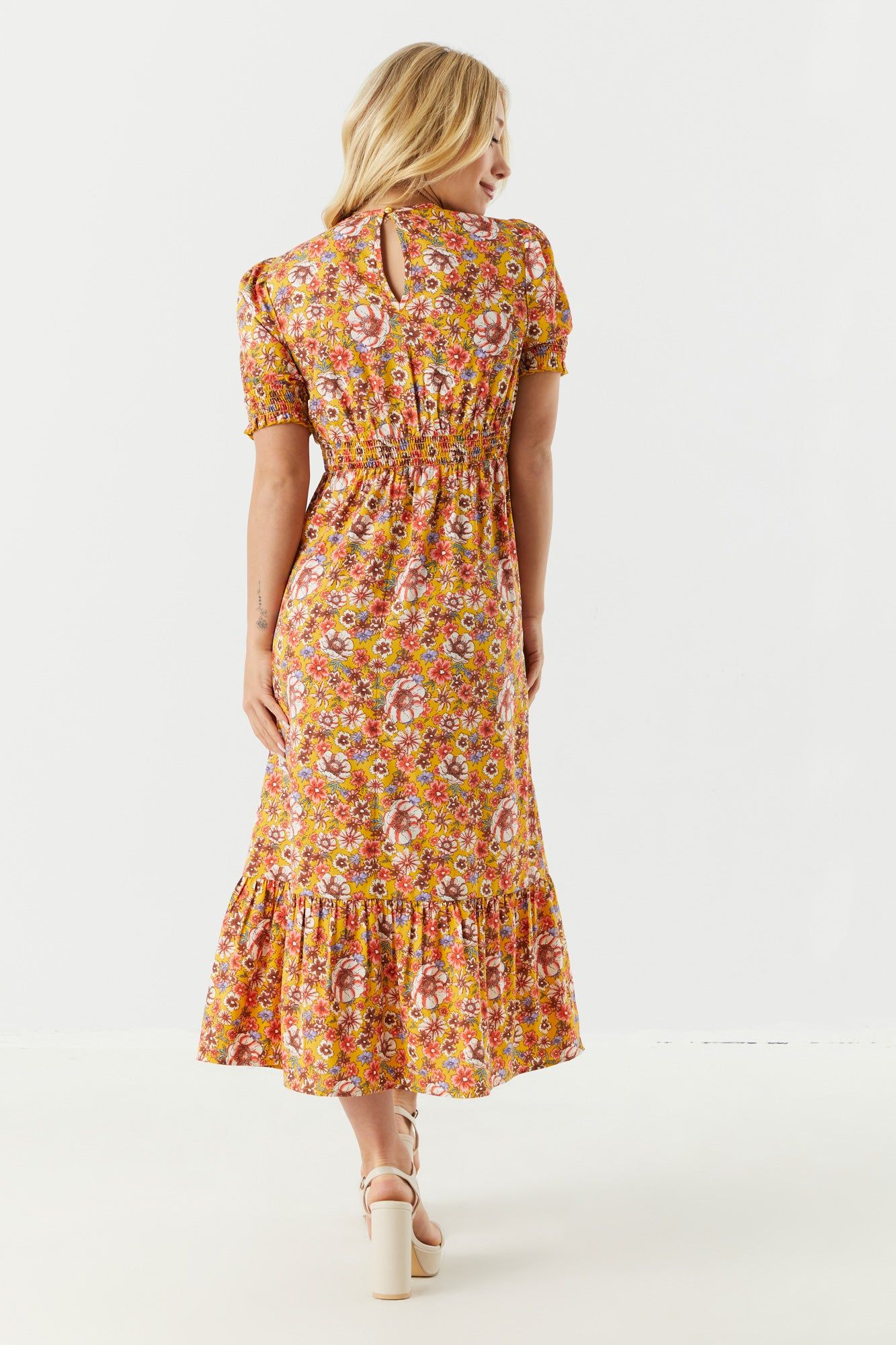 Yellow Floral Print Tiered Midi Dress sold by Charlotte Russe product image thumbnail 2