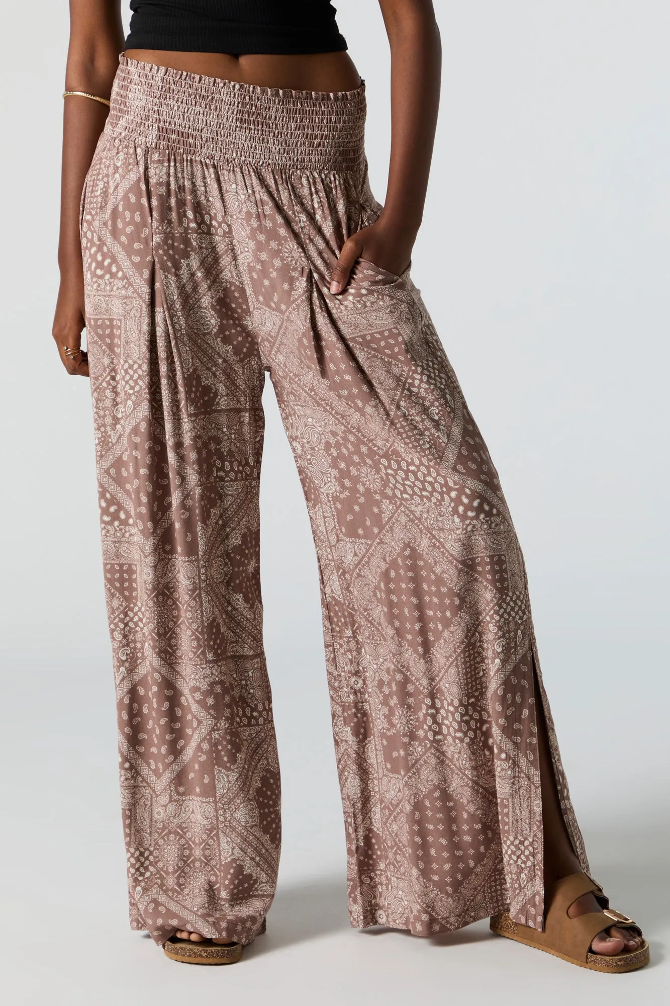Brown Paisley Print Smocked Palazzo Pant sold by Charlotte Russe product image thumbnail 2