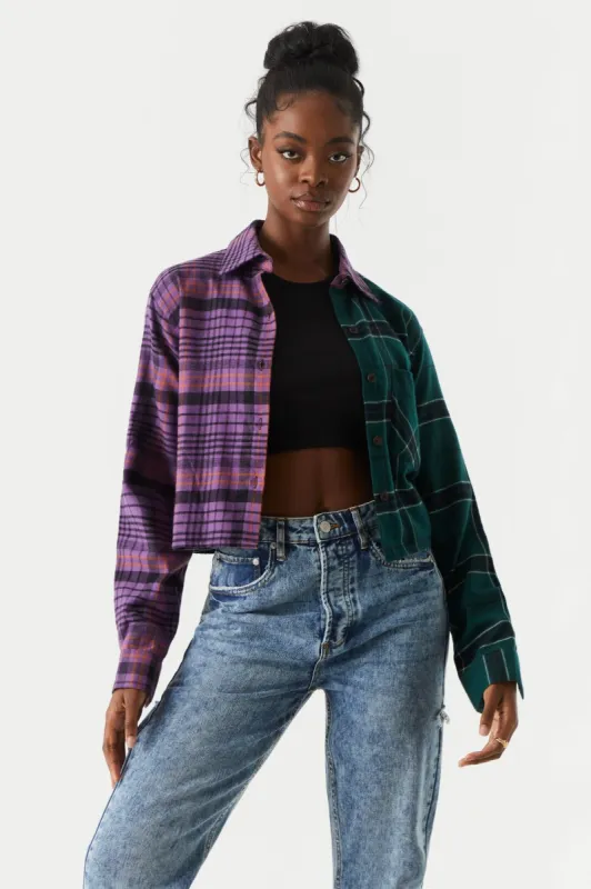 Split Green Plaid Cropped Flannel Shirt sold by Charlotte Russe