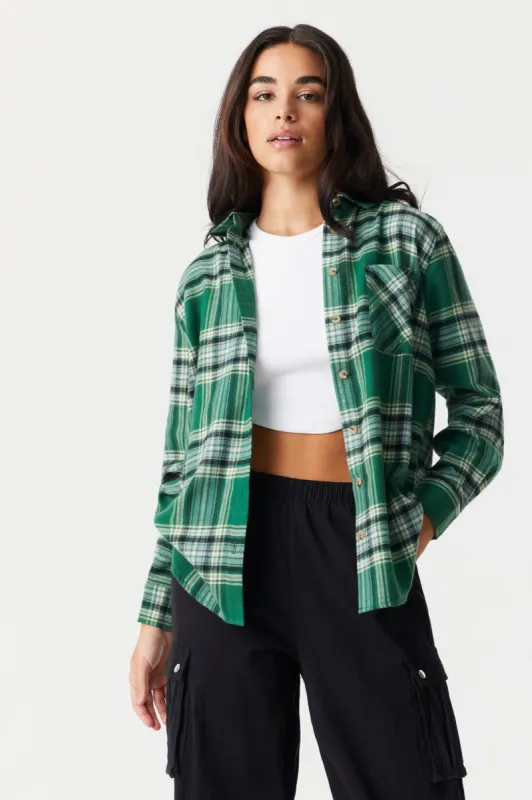 Green Plaid Classic Fit Flannel Top sold by Charlotte Russe