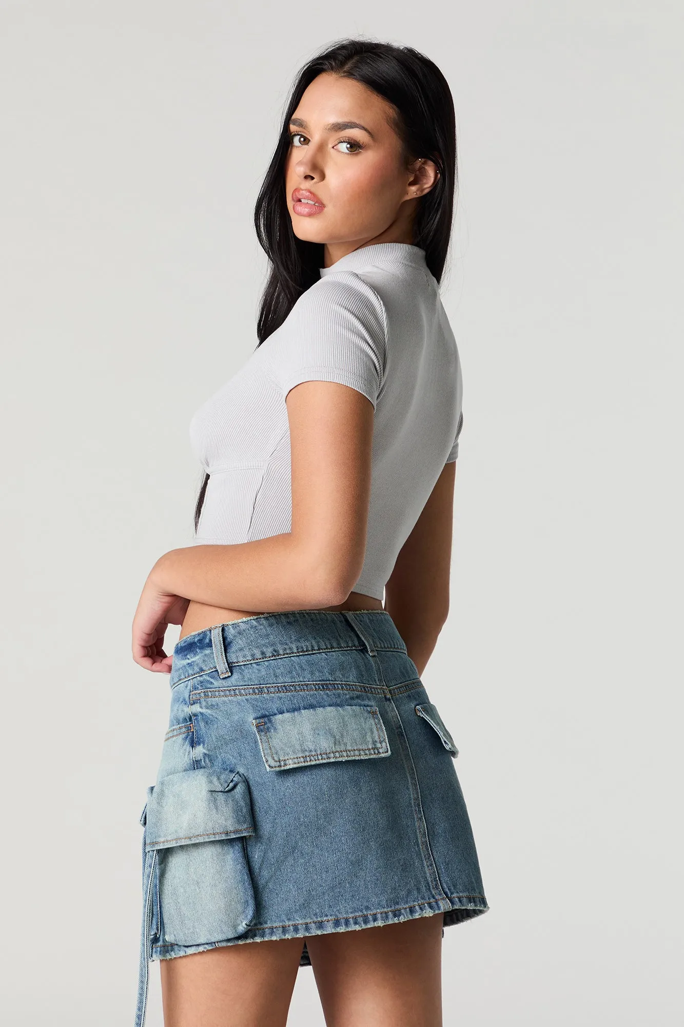 Denim Triple Pocket Cargo Mini Skirt sold by Charlotte Russe product image thumbnail 5