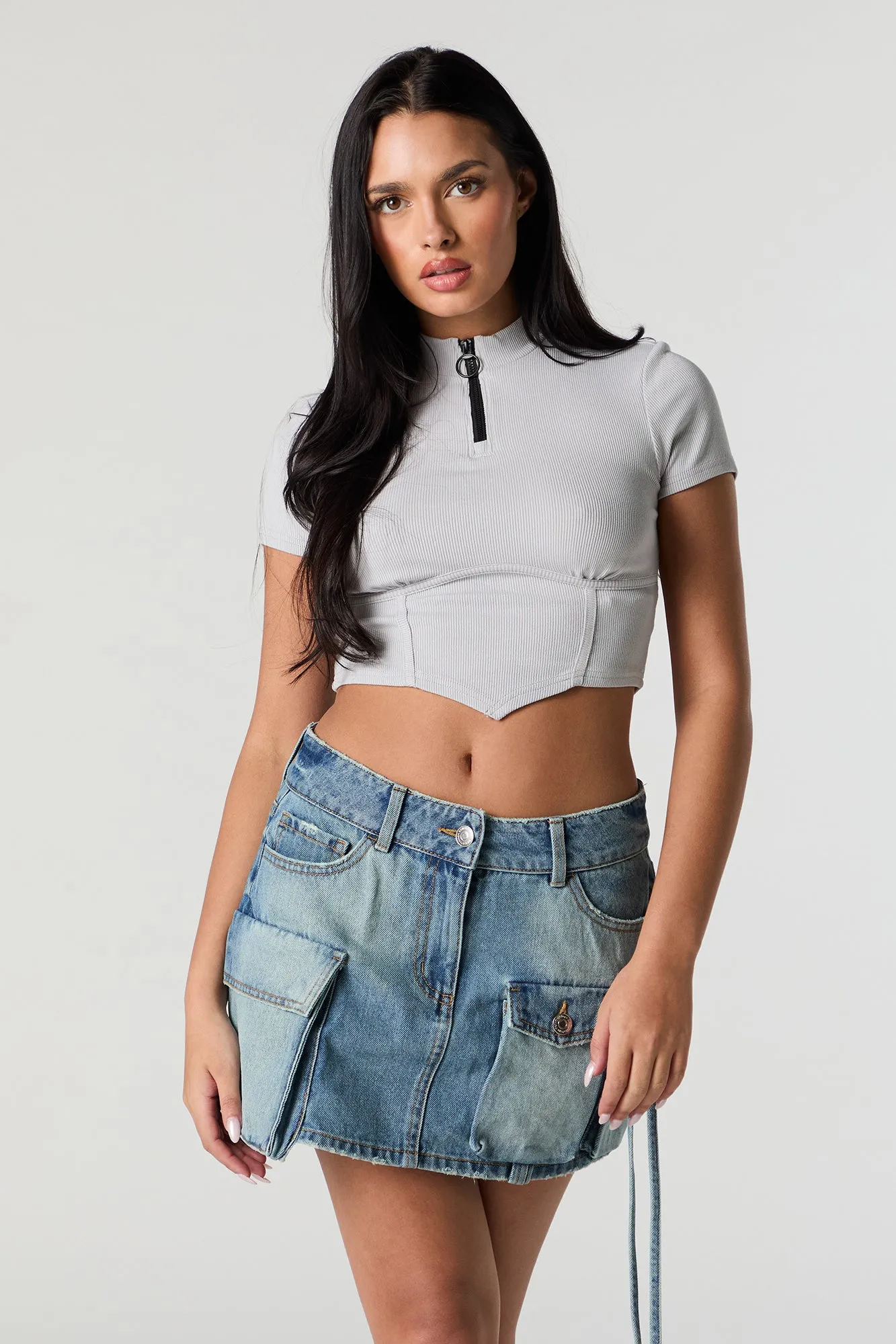 Denim Triple Pocket Cargo Mini Skirt sold by Charlotte Russe product image thumbnail 4