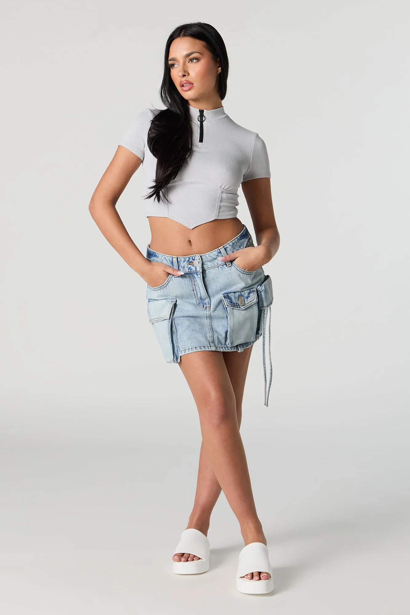 Denim Triple Pocket Cargo Mini Skirt sold by Charlotte Russe product image thumbnail 3
