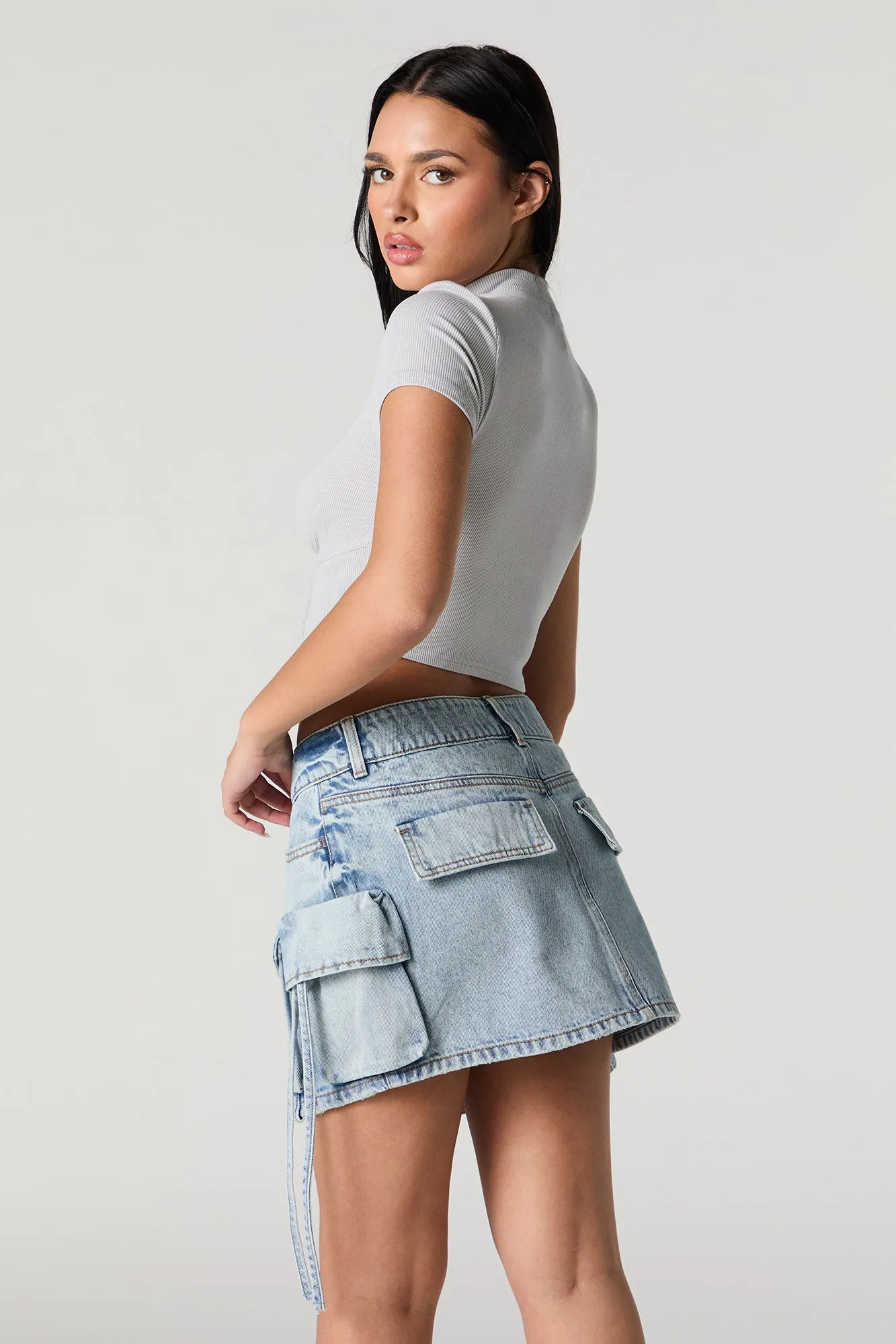 Denim Triple Pocket Cargo Mini Skirt sold by Charlotte Russe product image thumbnail 2