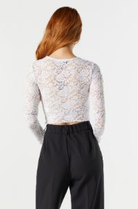 Floral Lace Long Sleeve Crop Top sold by Charlotte Russe