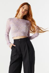 Floral Lace Long Sleeve Crop Top sold by Charlotte Russe