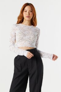 Floral Lace Long Sleeve Crop Top sold by Charlotte Russe