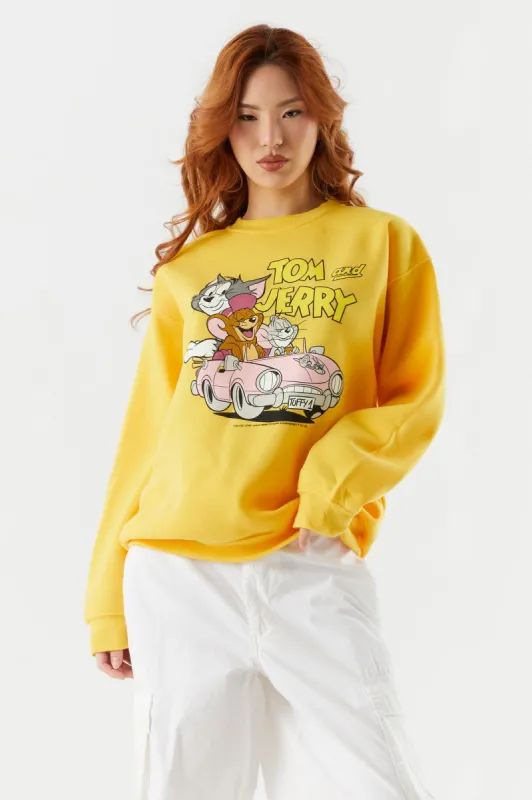 Tom and Jerry Fleece Graphic Sweater sold by Charlotte Russe