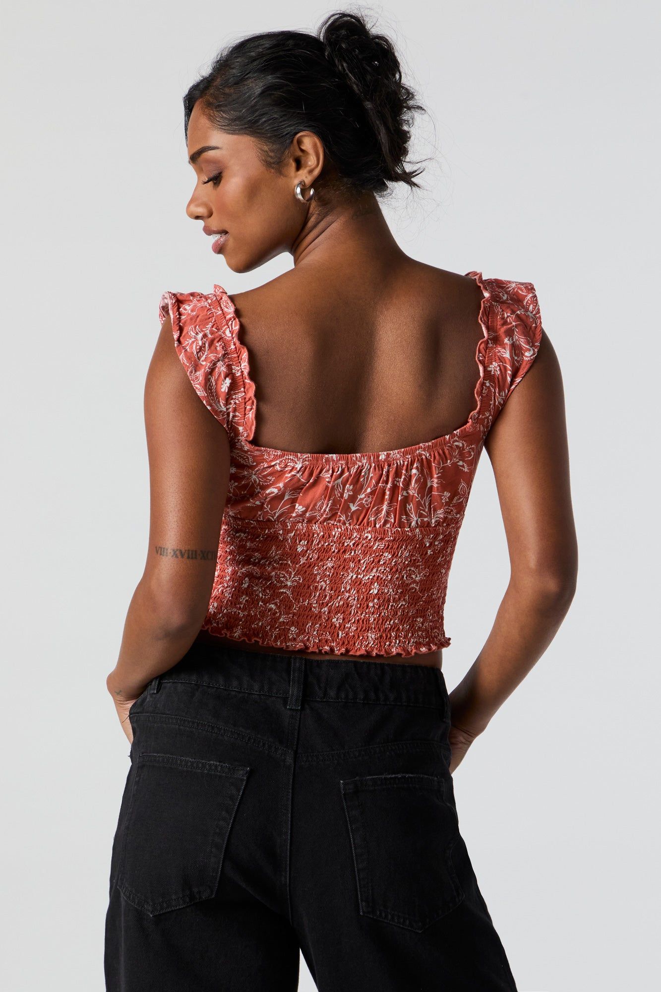 Orange Floral Milkmaid Front Tie Top sold by Charlotte Russe product image thumbnail 2