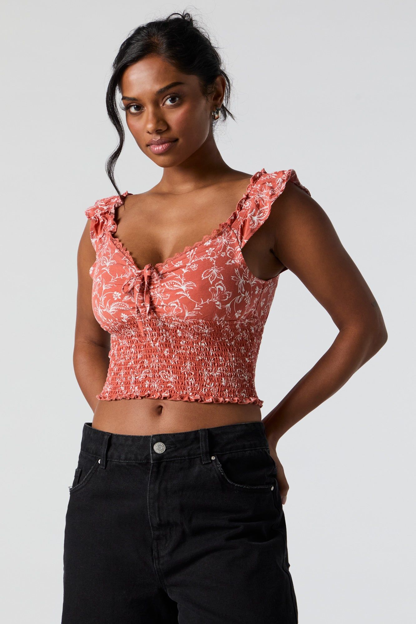 Orange Floral Milkmaid Front Tie Top sold by Charlotte Russe product image thumbnail 4