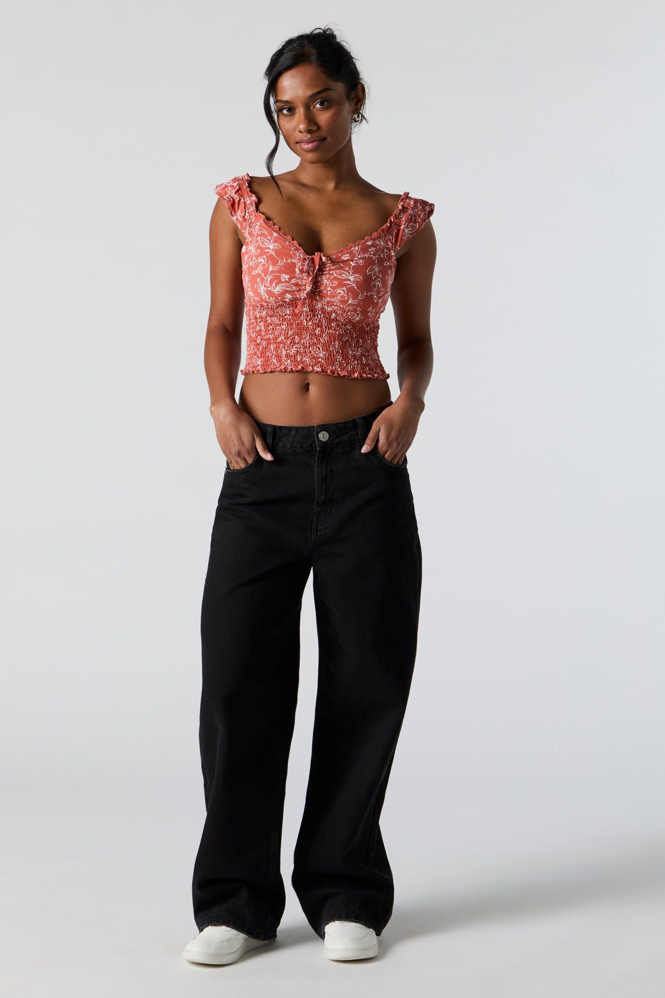 Orange Floral Milkmaid Front Tie Top sold by Charlotte Russe product image thumbnail 3