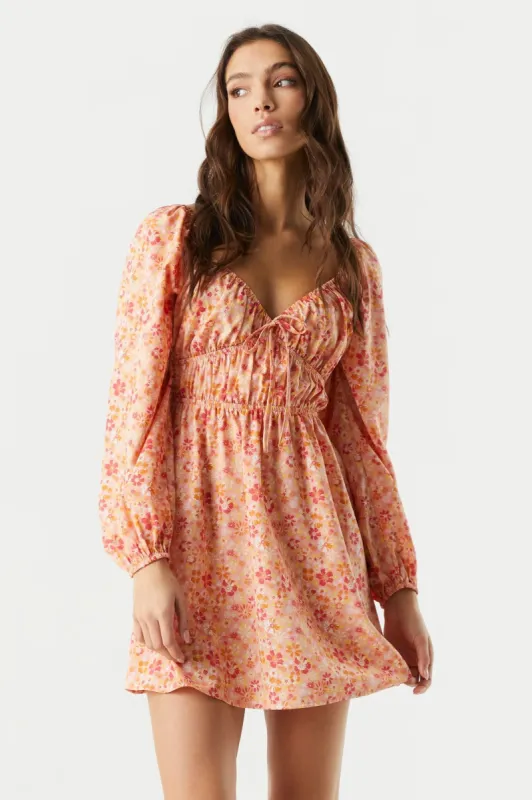 Coral Floral Long Sleeve Milkmaid Dress sold by Charlotte Russe