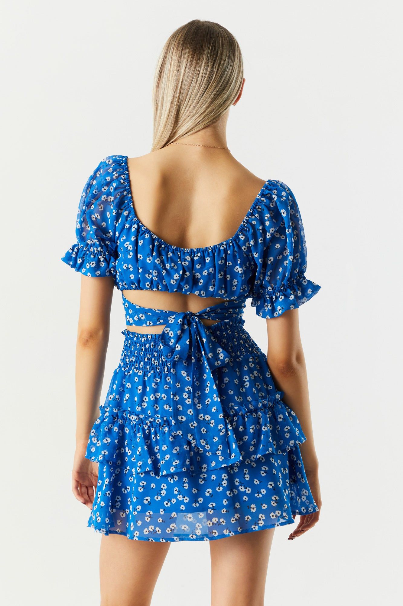 Blue Floral Mesh Tiered Skirt sold by Charlotte Russe product image thumbnail 2