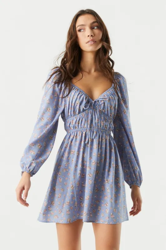 Blue Floral Long Sleeve Milkmaid Dress sold by Charlotte Russe