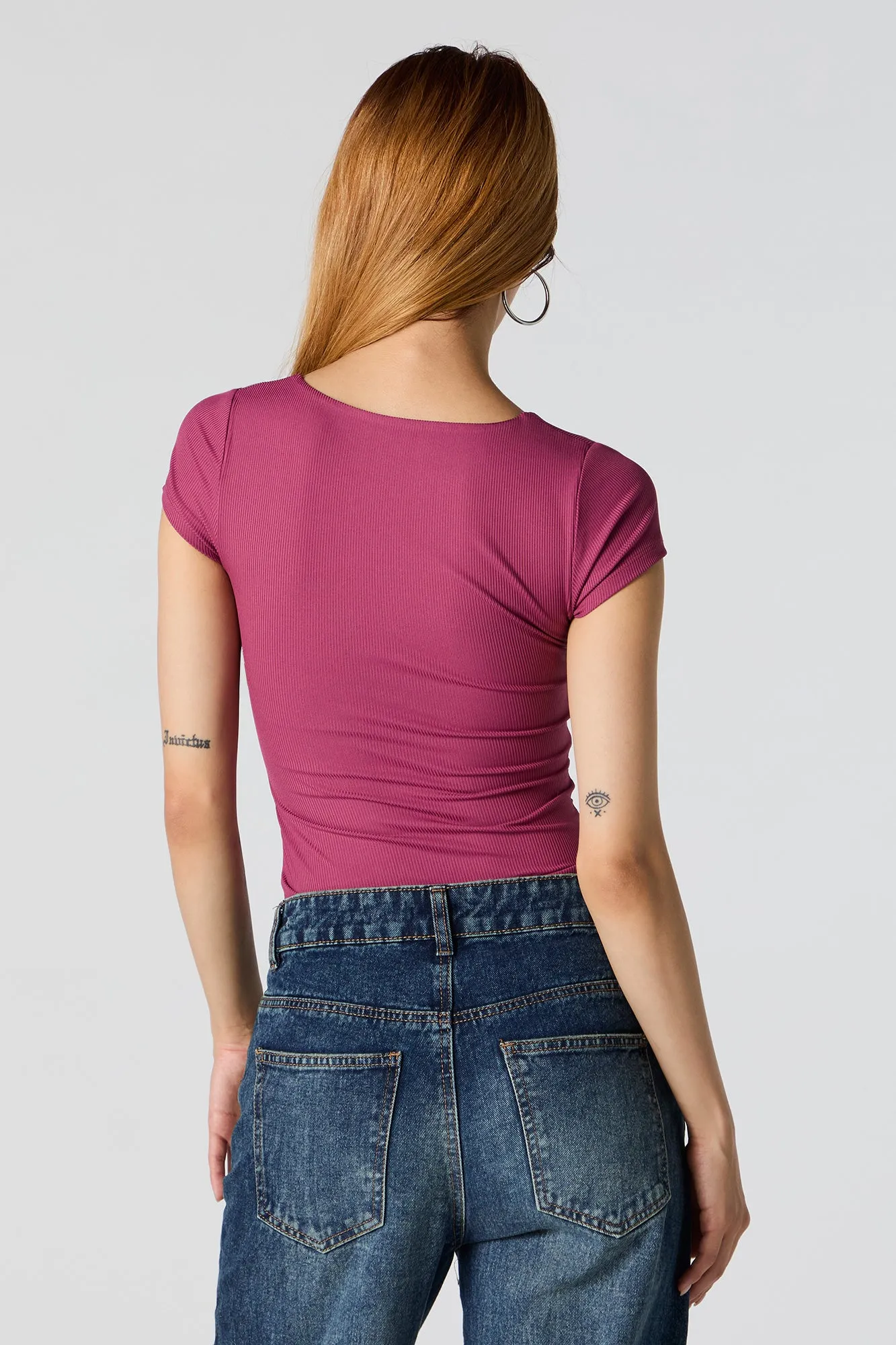 Ribbed Square Neck Short Sleeve Bodysuit sold by Charlotte Russe product image thumbnail 4