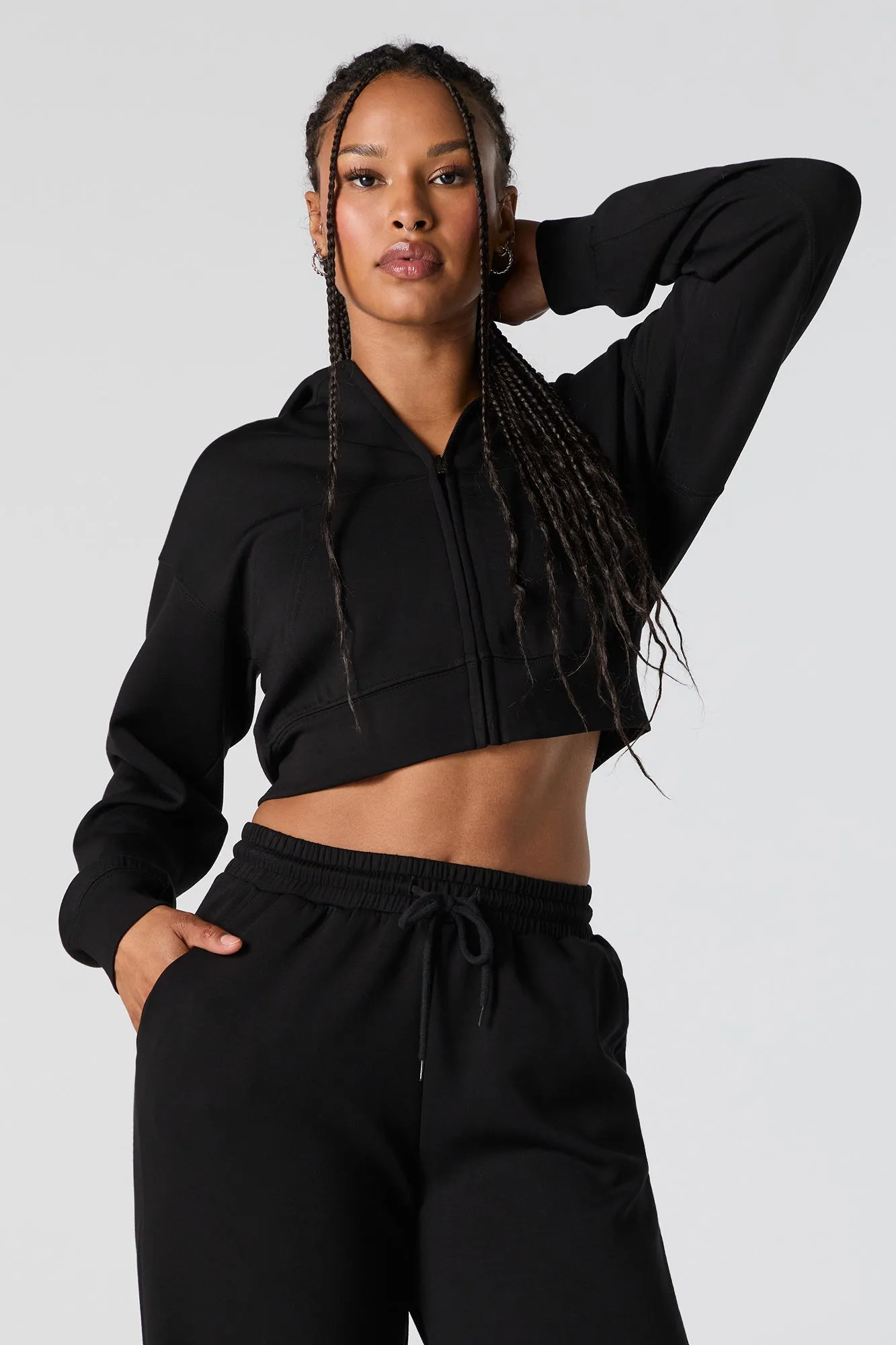 Active Zip-Up Cropped Fleece Hoodie sold by Charlotte Russe product image thumbnail 4