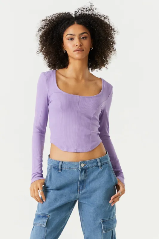 Ribbed Long Sleeve Corset Top sold by Charlotte Russe