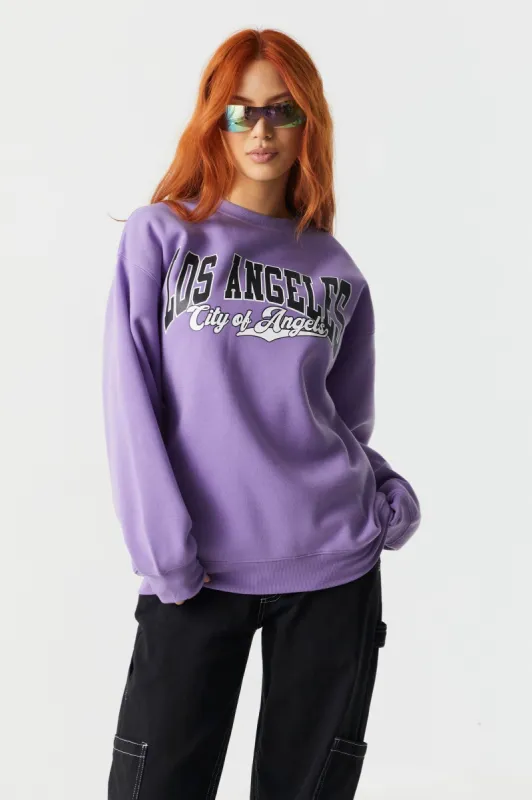 City Of Angels Graphic Oversized Fleece Sweatshirt sold by Charlotte Russe