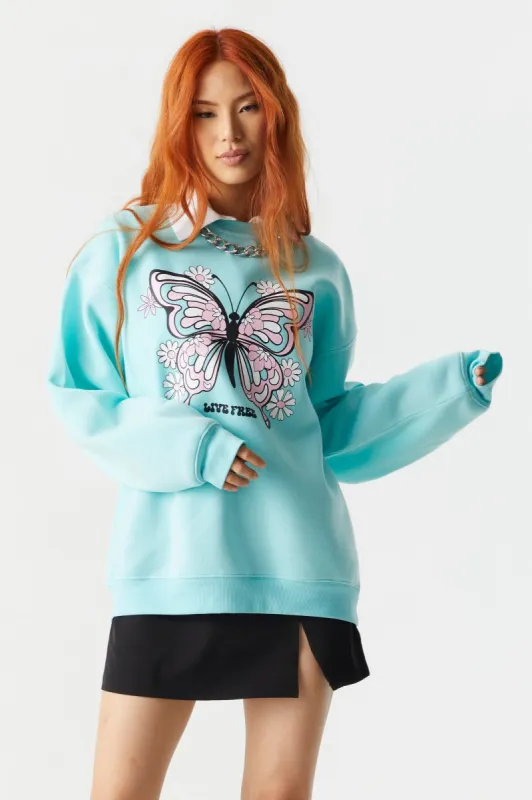 Butterfly Graphic Oversized Fleece Sweatshirt sold by Charlotte Russe