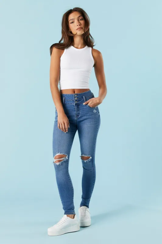 Ibiza Medium Wash Distressed Skinny Jean sold by Charlotte Russe