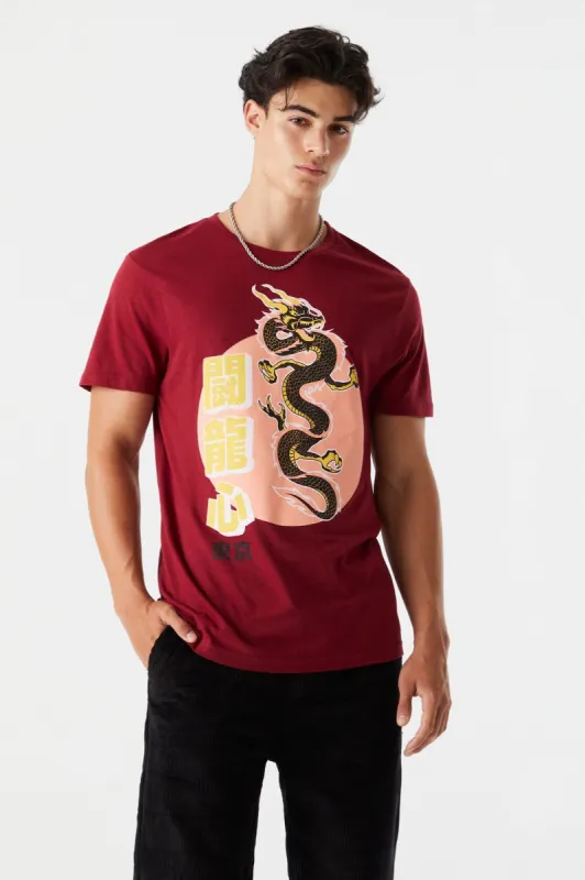 Red Sun Dragon Graphic T-Shirt made by Charlotte Russe