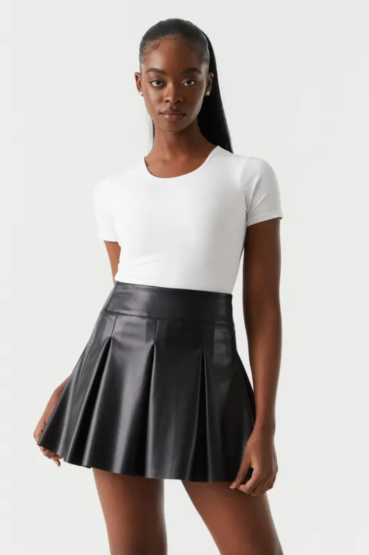 Faux-Leather High-Rise Wide Pleated Mini Skirt sold by Charlotte Russe