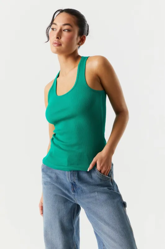 Basic Ribbed Scoop Neck Tank sold by Charlotte Russe