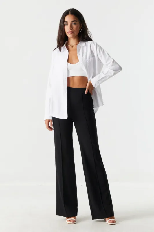 Exposed Seam Crepe Knit Wide Leg Pant sold by Charlotte Russe