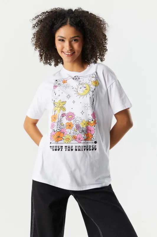 Trust the Universe Flower Graphic Boyfriend T-Shirt made by Charlotte Russe