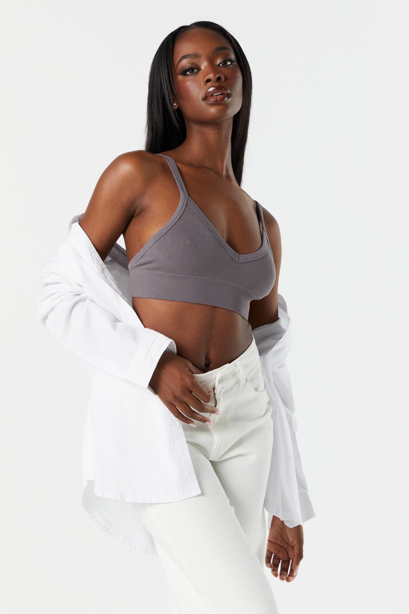 Ribbed V-Neck Bralette sold by Charlotte Russe product image thumbnail 4
