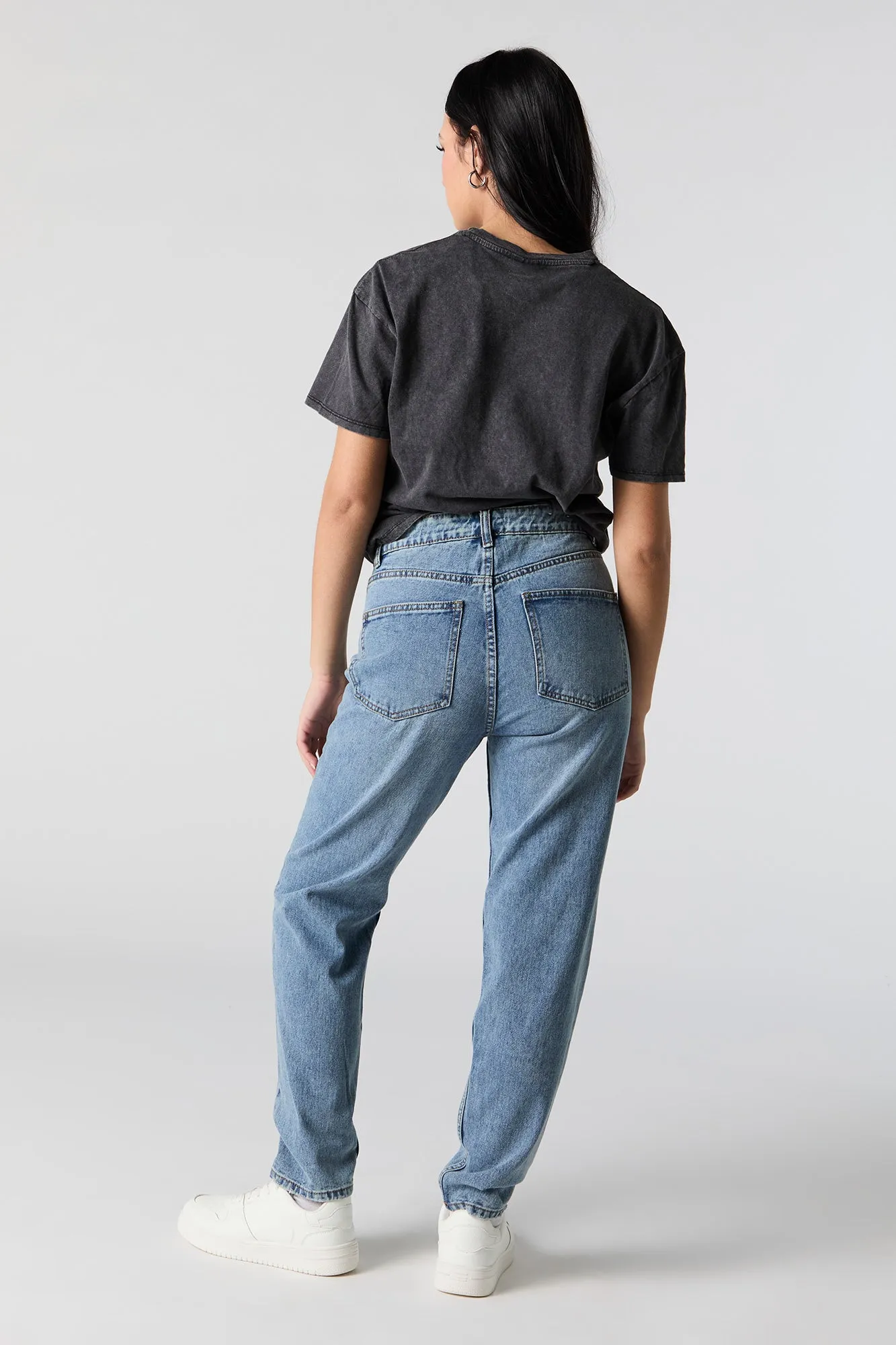 Dark Wash Distressed High Rise Mom Jean sold by Charlotte Russe product image thumbnail 3