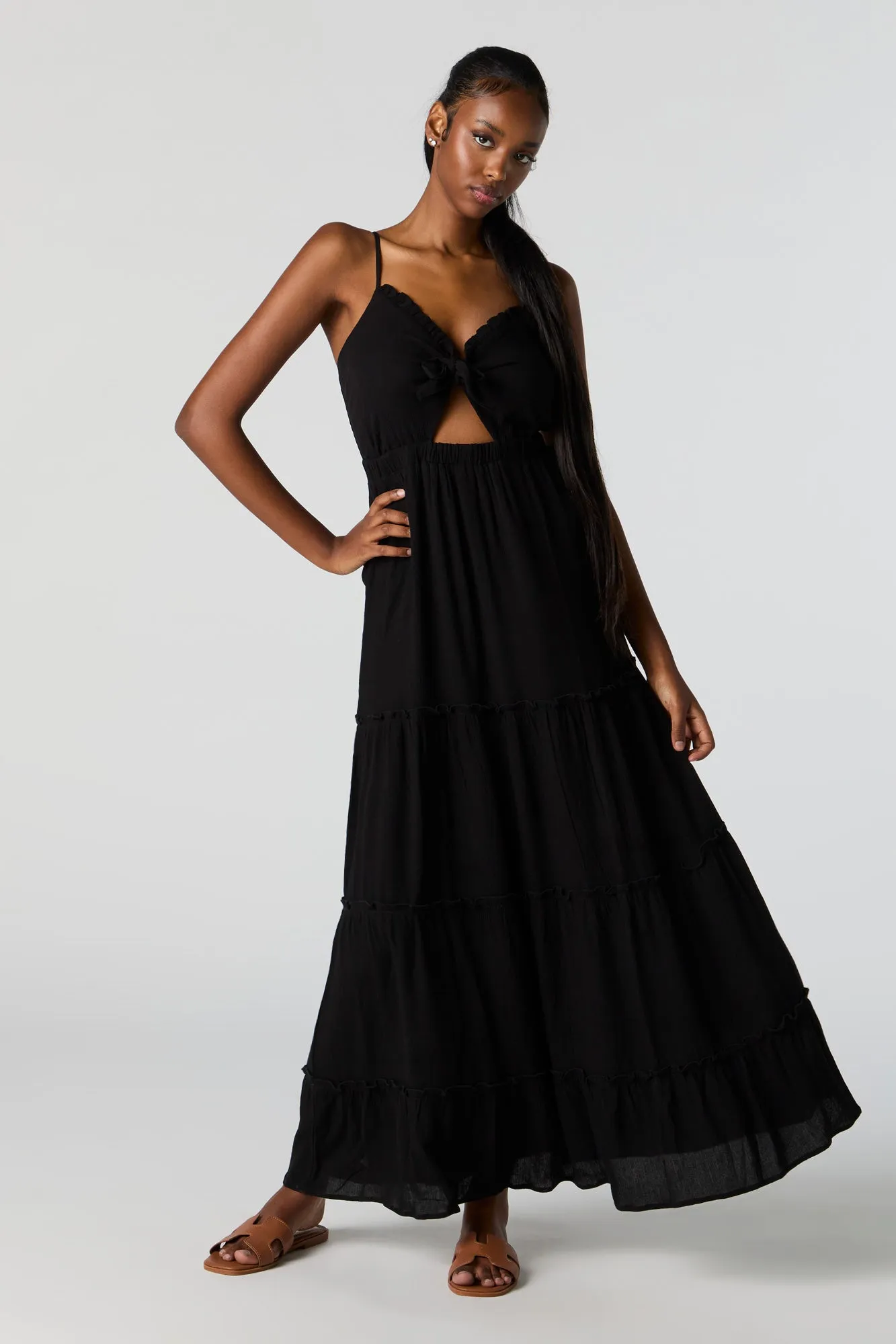 Self Tie Cut Out Tiered Maxi Dress sold by Charlotte Russe product image thumbnail 2