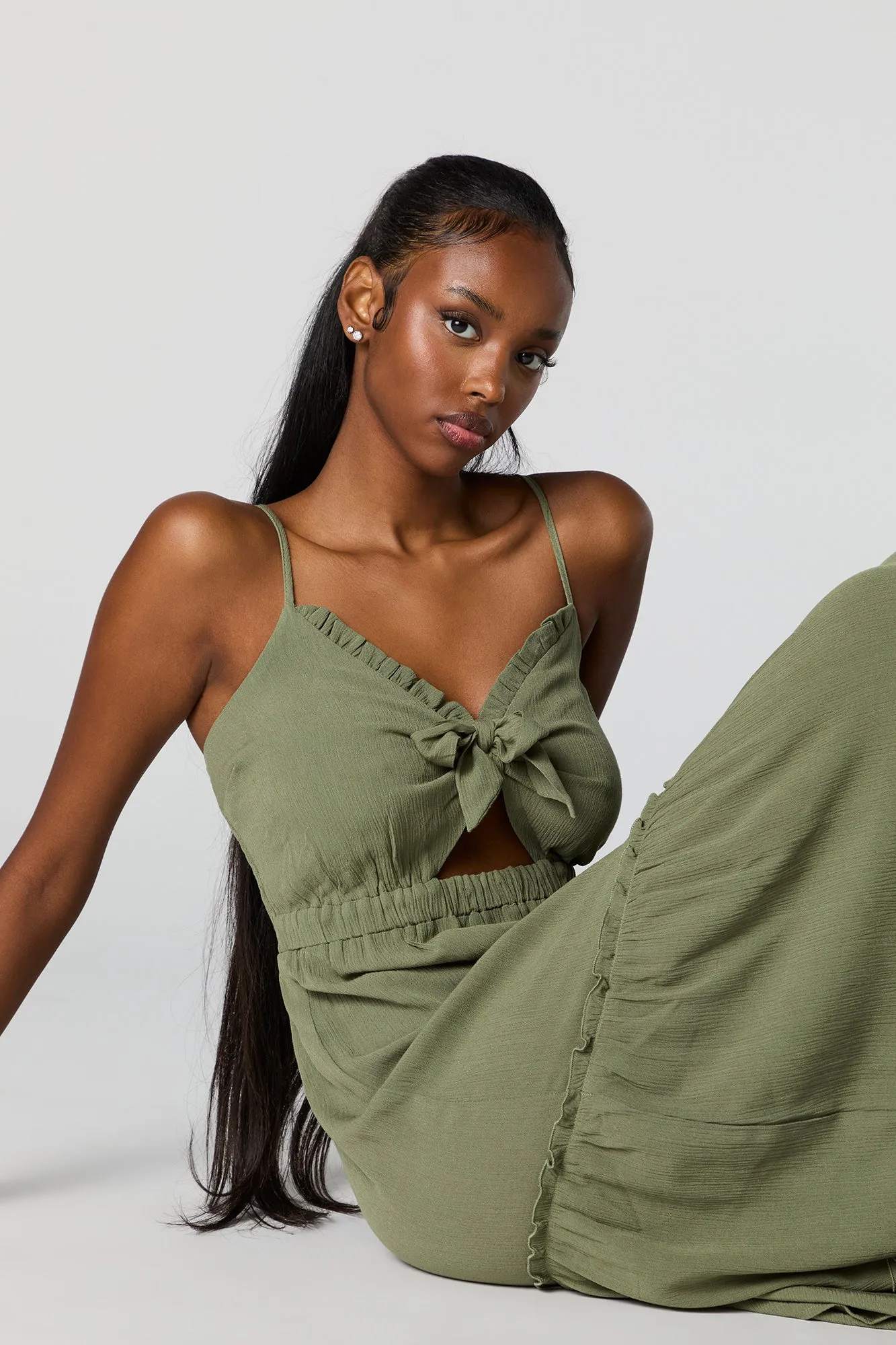 Self Tie Cut Out Tiered Maxi Dress sold by Charlotte Russe