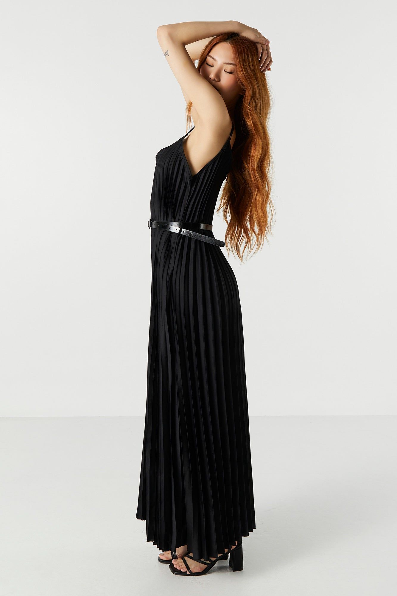 Satin Pleated Belted Maxi Dress sold by Charlotte Russe product image thumbnail 6