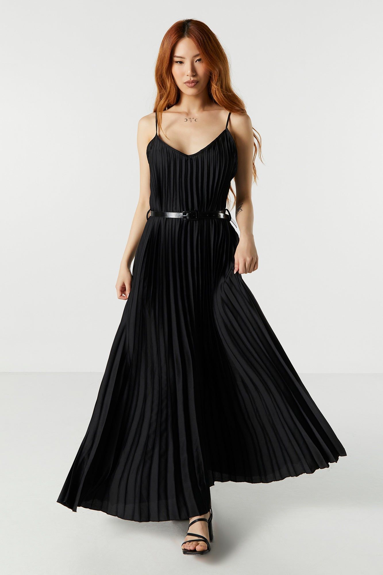 Satin Pleated Belted Maxi Dress sold by Charlotte Russe product image thumbnail 4