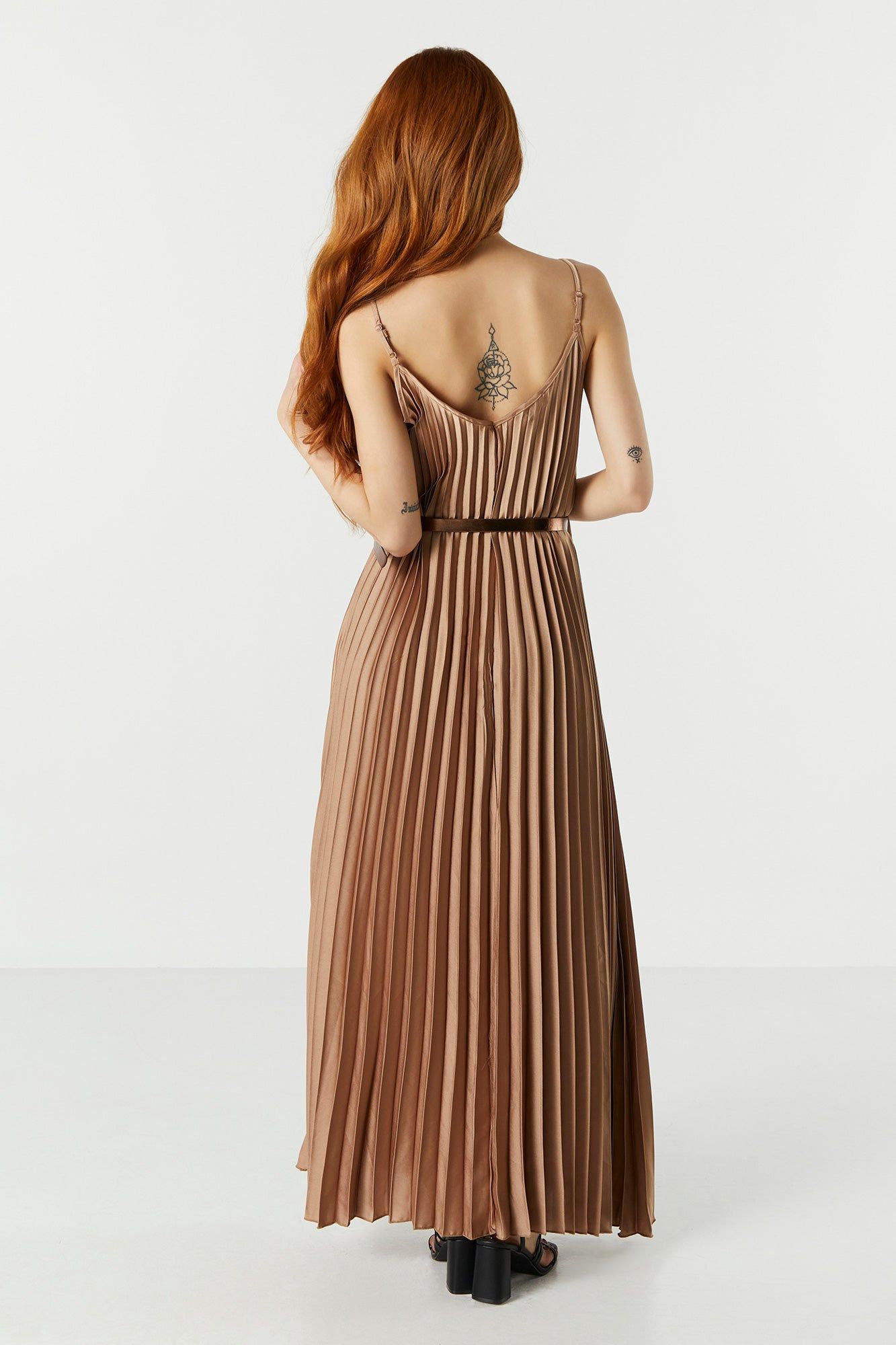 Satin Pleated Belted Maxi Dress sold by Charlotte Russe product image thumbnail 2