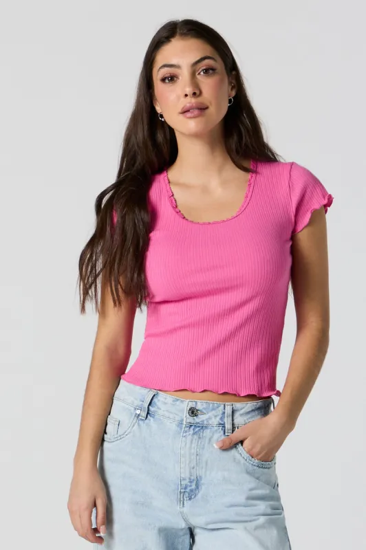 Ribbed Lettuce Trim T-Shirt sold by Charlotte Russe