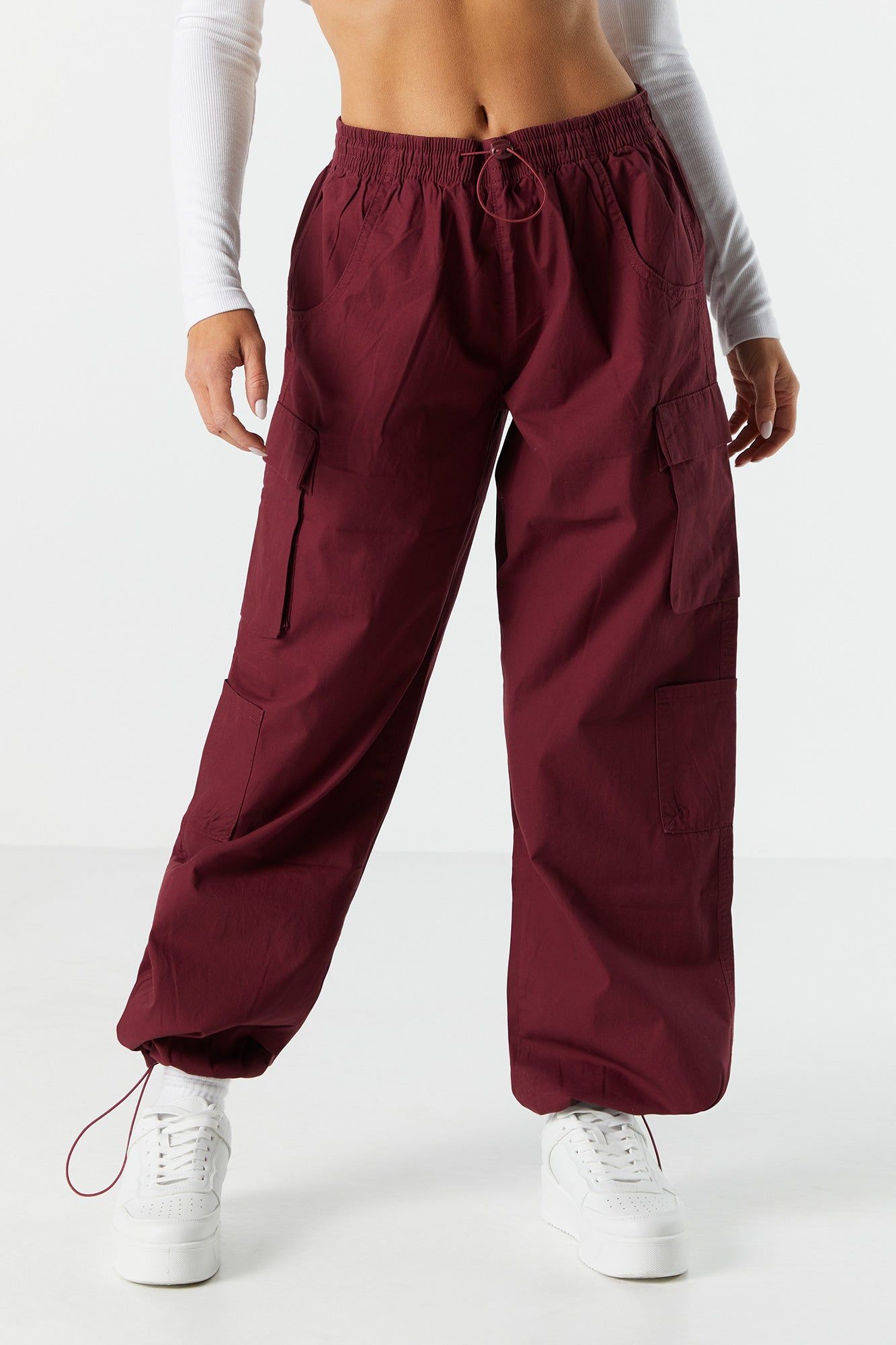Burgundy Bungee Cargo Parachute Pant sold by Charlotte Russe product image thumbnail 2