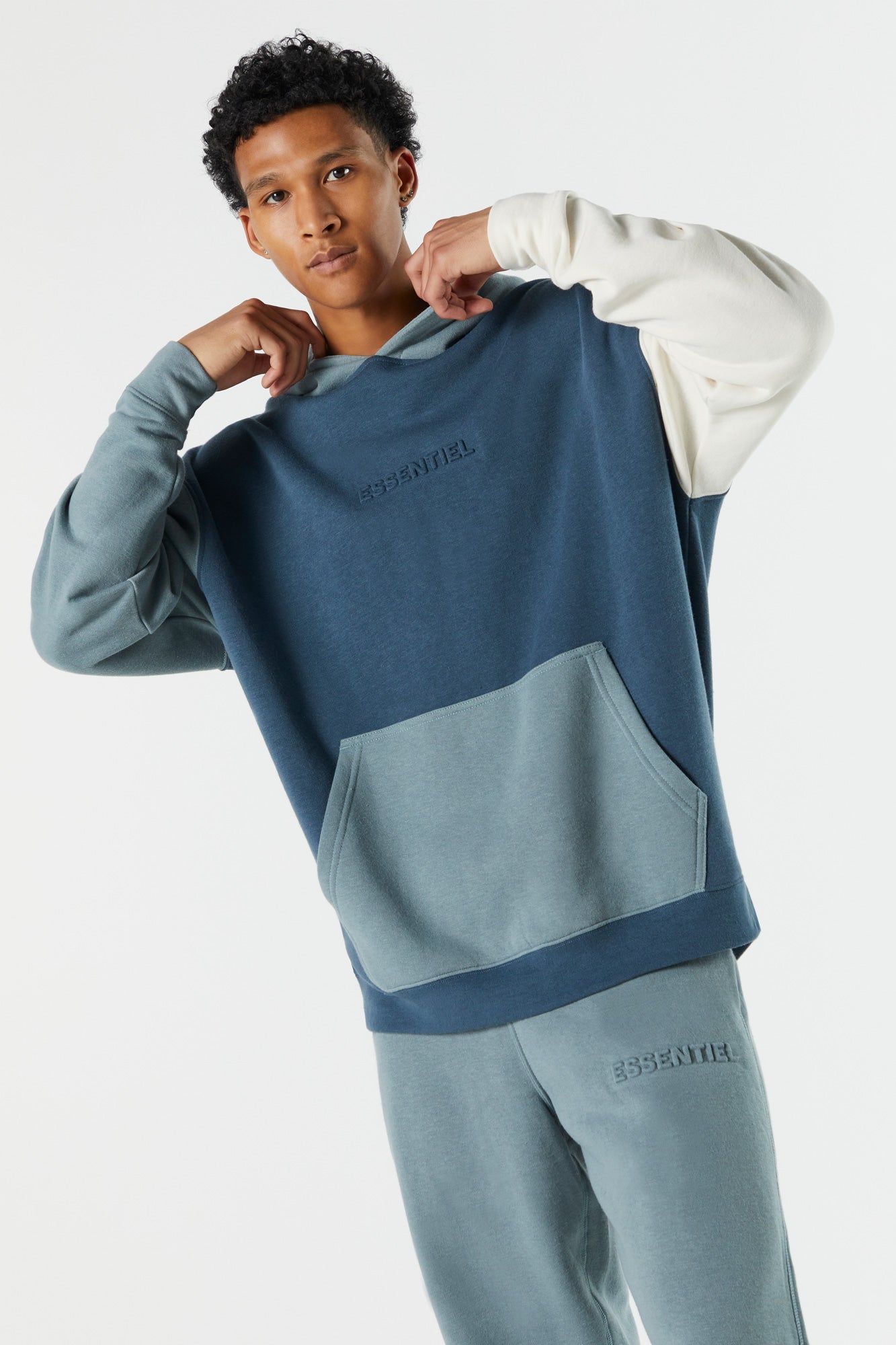 Essential Embossed Colourblock Fleece Hoodie sold by Charlotte Russe product image thumbnail 4