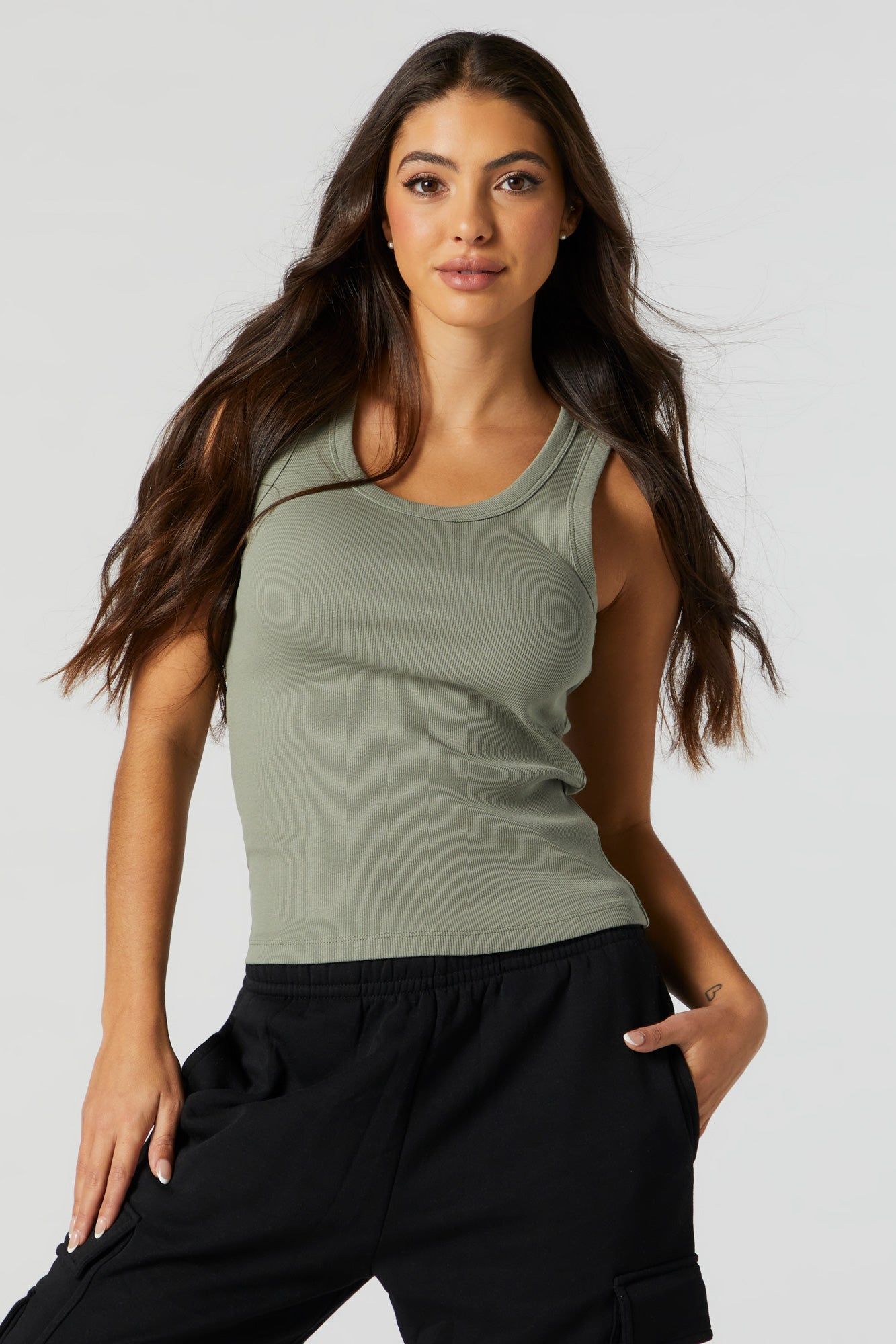 Coloured Ribbed Scoop Neck Tank sold by Charlotte Russe