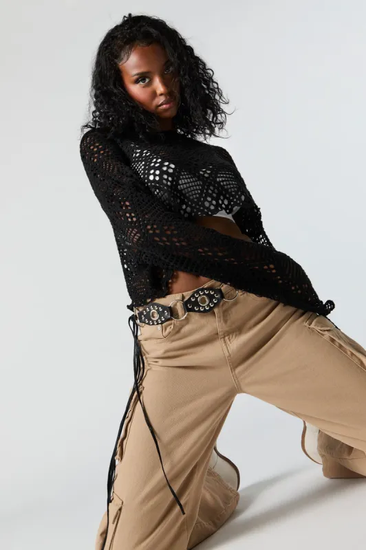 Crochet Cropped Long Sleeve Top sold by Charlotte Russe