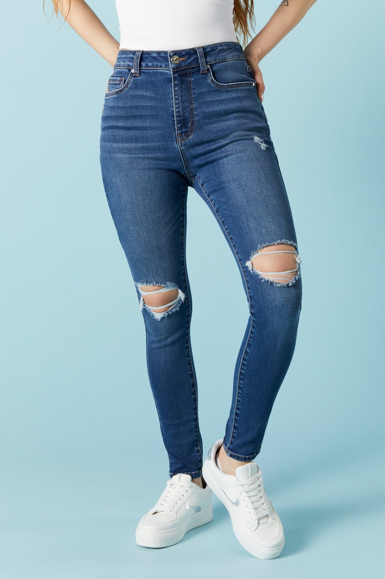 Miami Distressed Dark Wash Skinny Jean sold by Charlotte Russe product image thumbnail 2