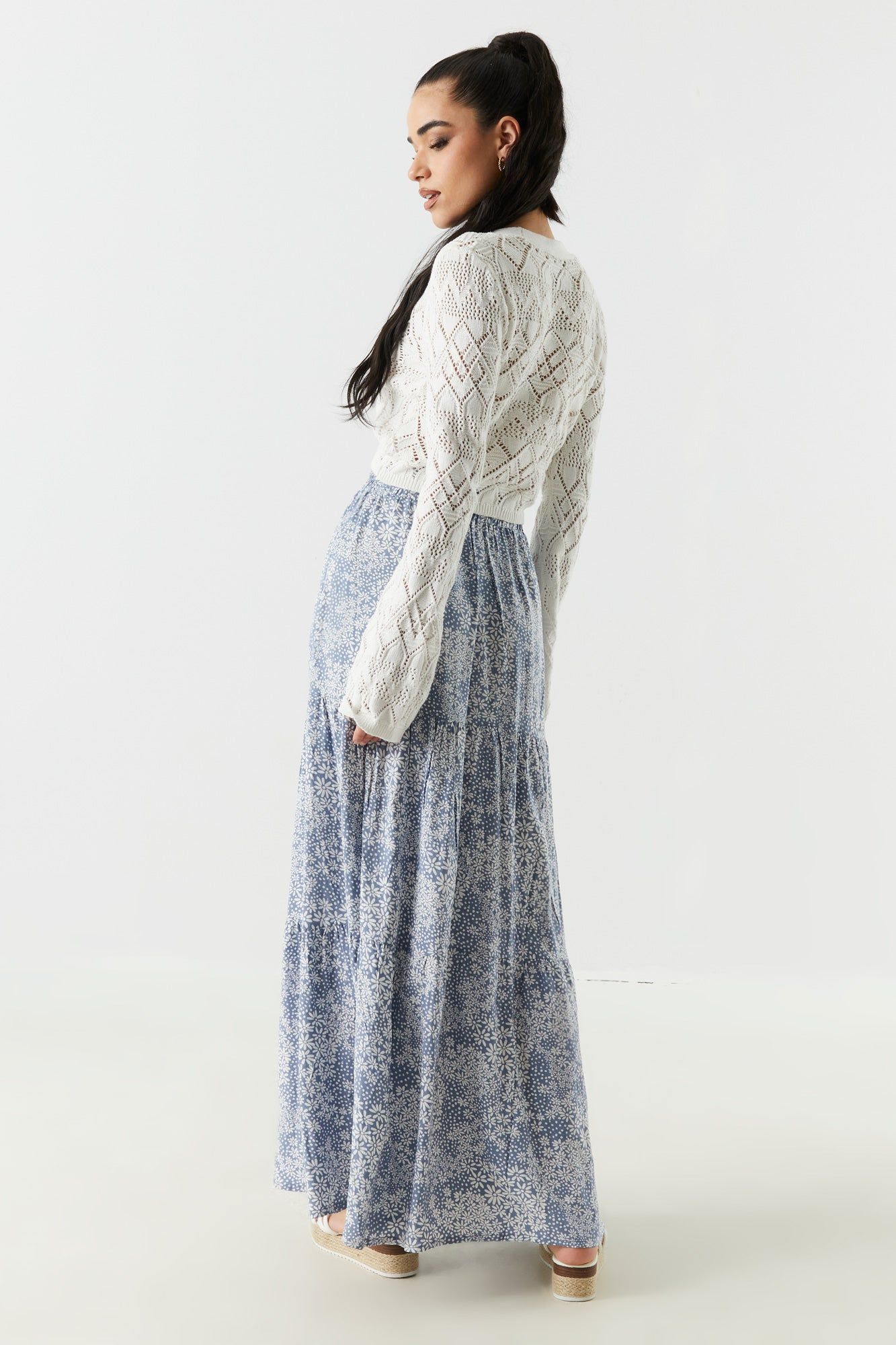 Blue Floral Print Tiered Maxi Skirt sold by Charlotte Russe product image thumbnail 2