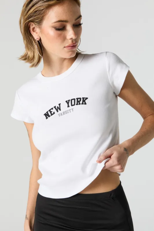 Ribbed New York Graphic Fitted T-Shirt sold by Charlotte Russe