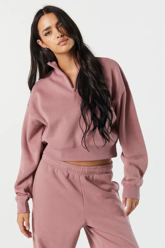 Fleece Quarter Zip Cropped Sweatshirt sold by Charlotte Russe