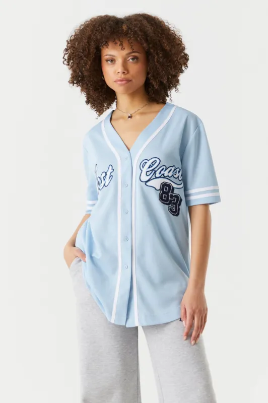 West Coast Graphic Button-Up Front Baseball Jersey sold by Charlotte Russe