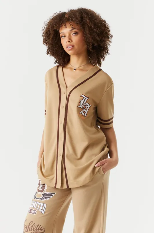 Los Angeles Graphic Button-Up Front Baseball Jersey sold by Charlotte Russe