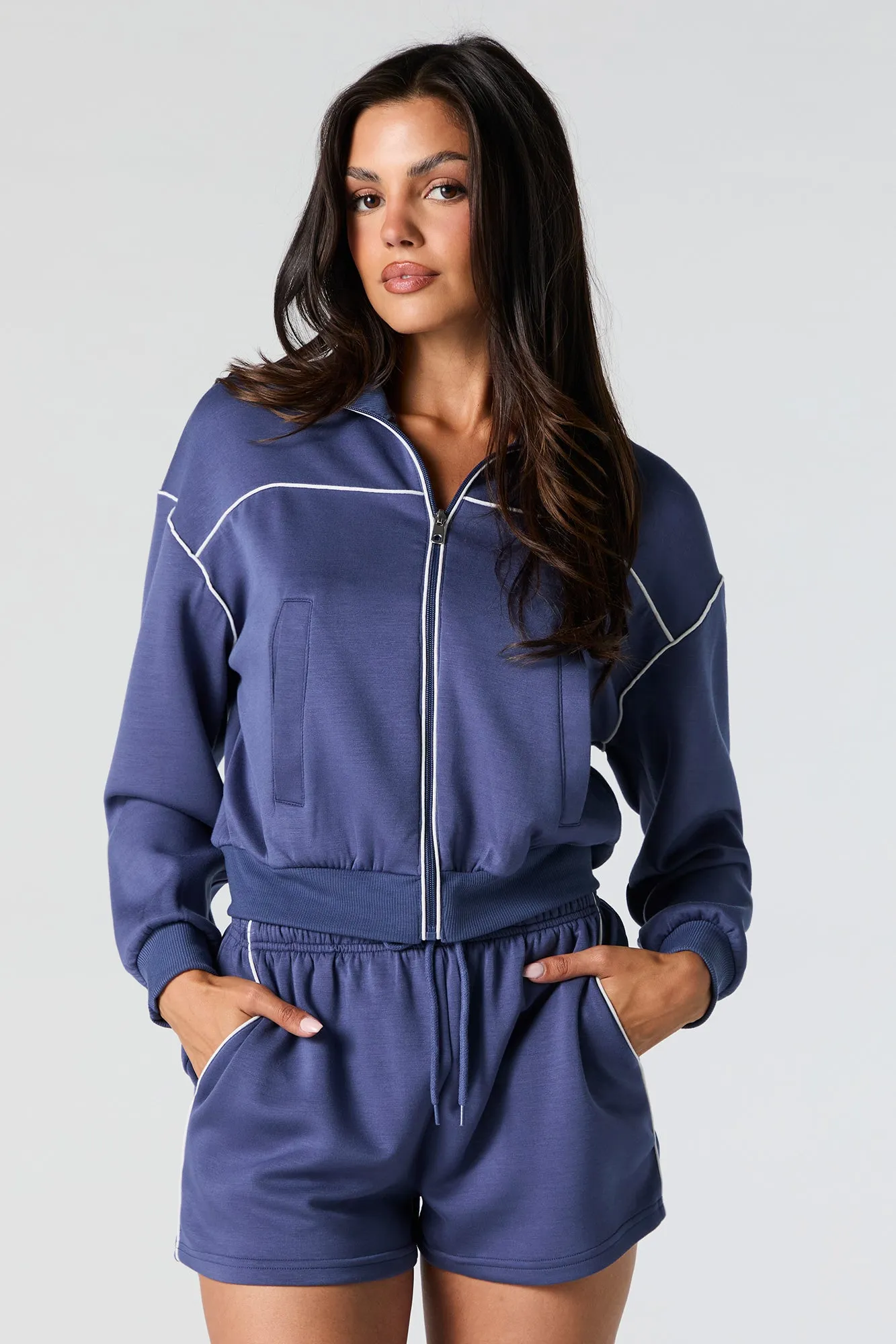 Active Contrast Stitch Zip-Up Jacket sold by Charlotte Russe product image thumbnail 2