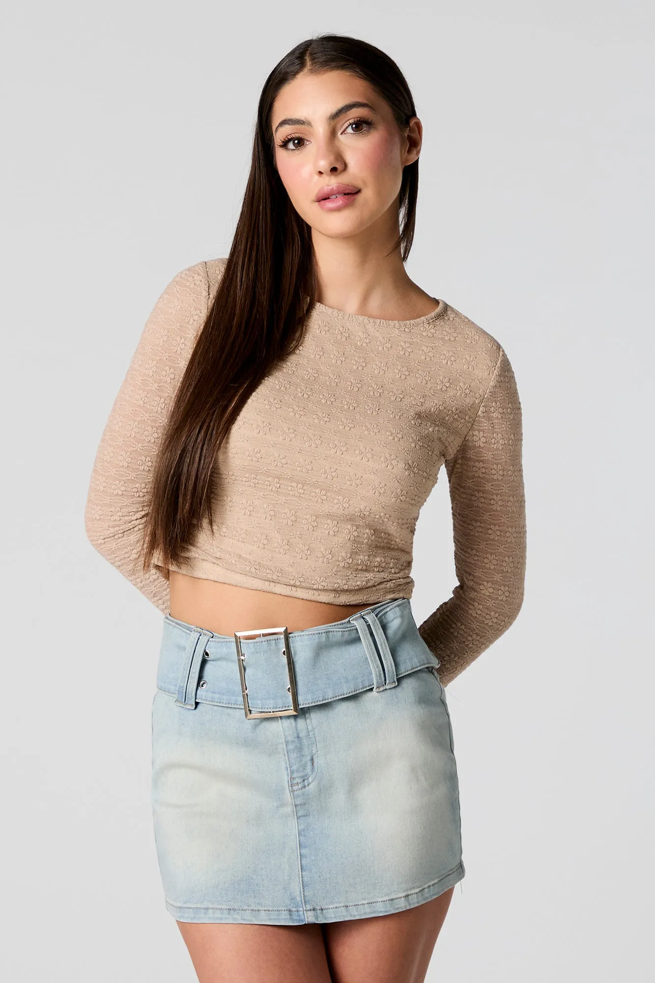Floral Lace Long Sleeve Crop Top sold by Charlotte Russe