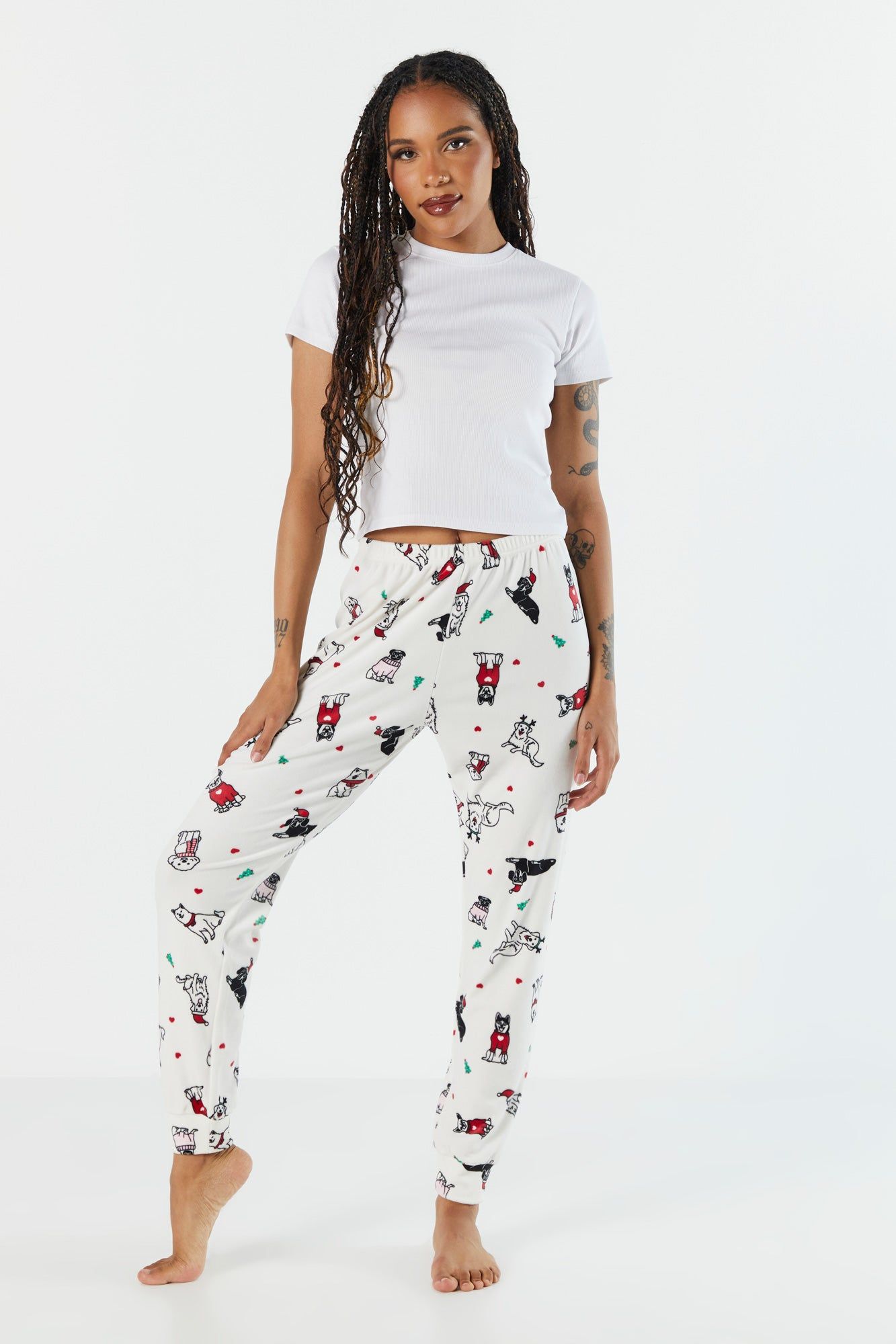 Christmas Dog Print Velour Pajama Jogger sold by Charlotte Russe